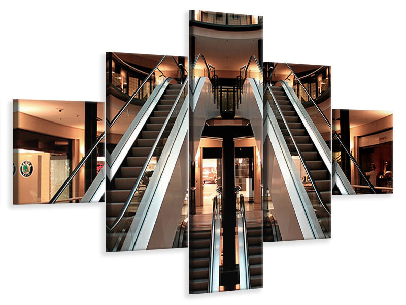 5-piece-canvas-print-escalator-in-shopping-mall