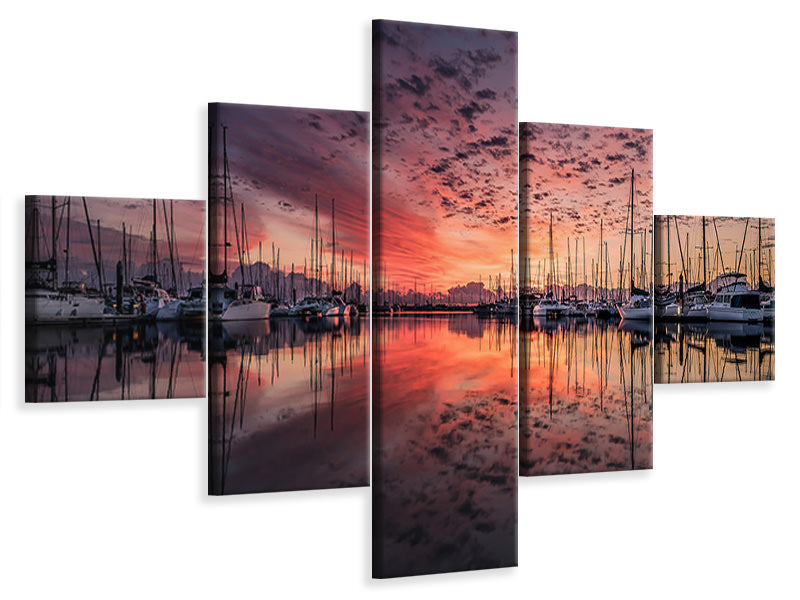 5-piece-canvas-print-evening-mood-in-the-harbor