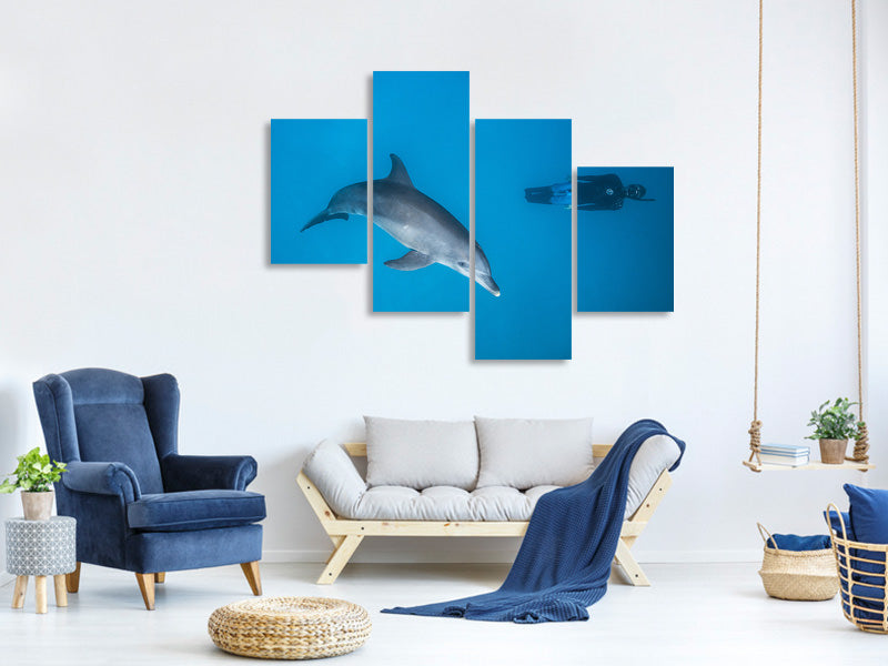 modern-4-piece-canvas-print-dolphin-and-freediver