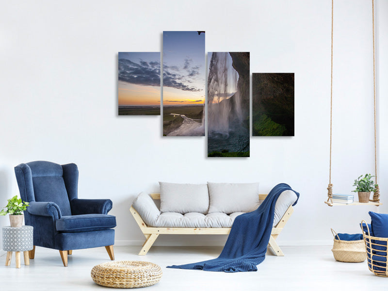 modern-4-piece-canvas-print-evening-mood-at-the-waterfall
