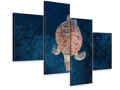 modern-4-piece-canvas-print-green-turtle-on-blue-water