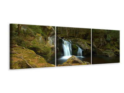 panoramic-3-piece-canvas-print-small-waterfall-in-the-forest