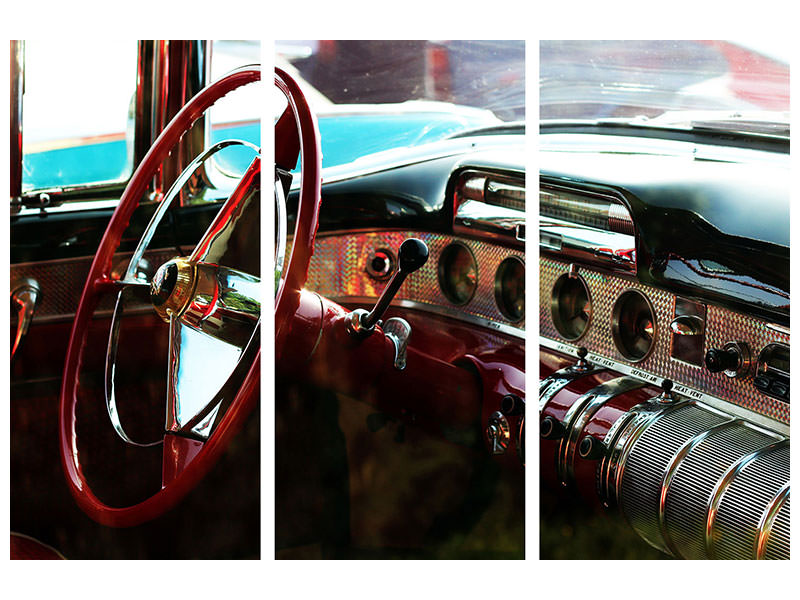 3-piece-canvas-print-interior-of-a-vintage-car