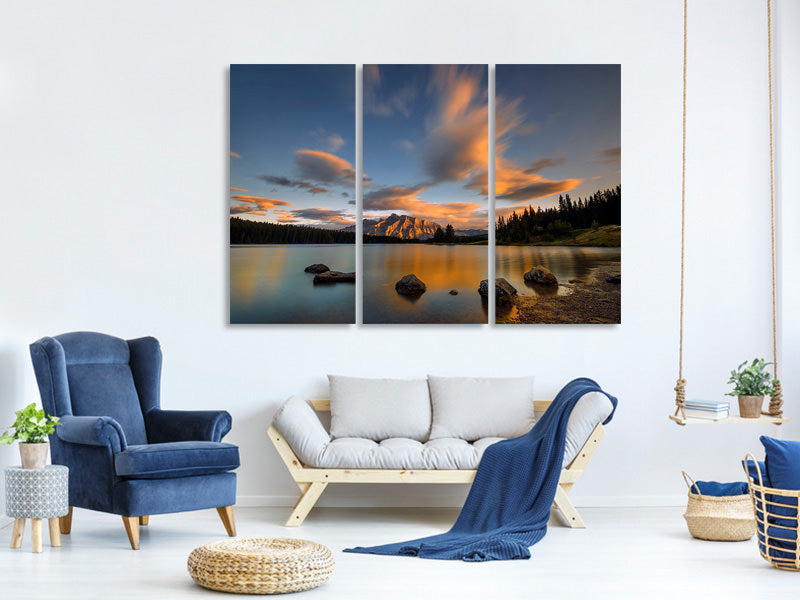 3-piece-canvas-print-two-jack-lake-sunset