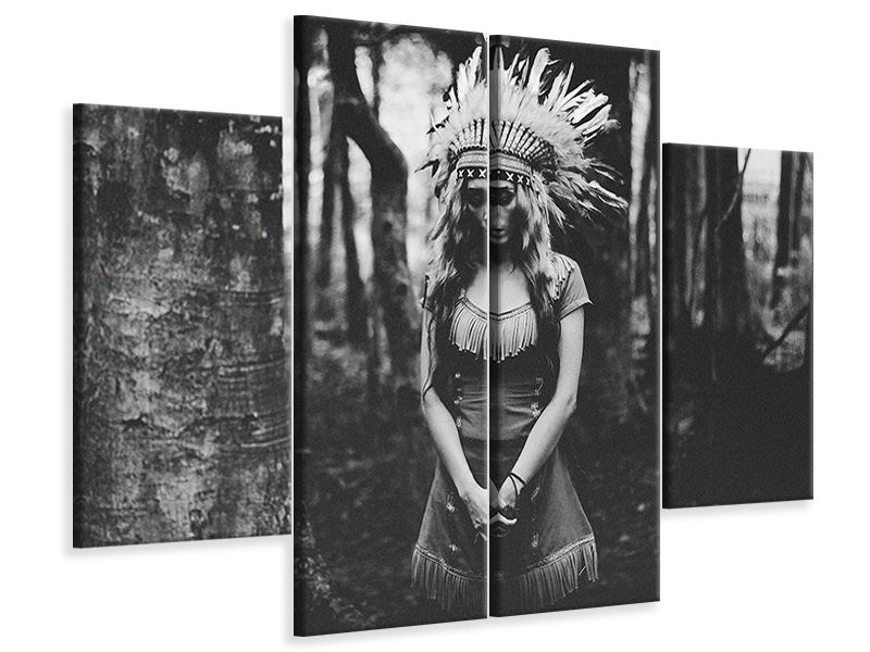 4-piece-canvas-print-black-and-white-mood-in-the-forest