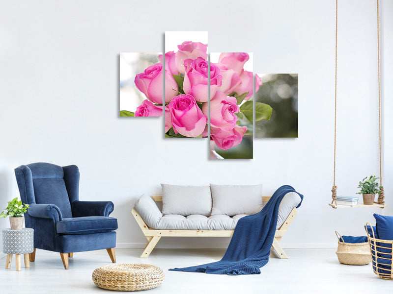 modern-4-piece-canvas-print-bouquet-of-roses-in-pink