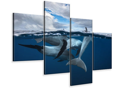 modern-4-piece-canvas-print-pod-of-dolphin-at-the-surface
