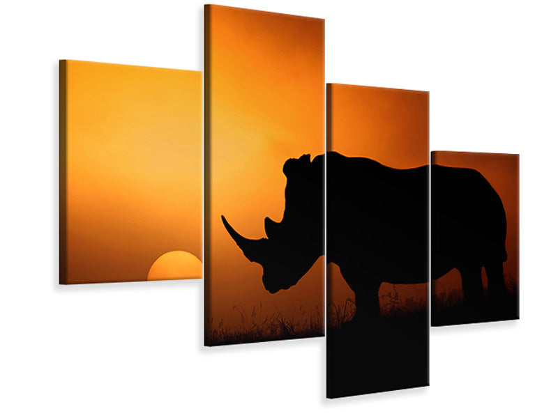 modern-4-piece-canvas-print-rhino-sunrise