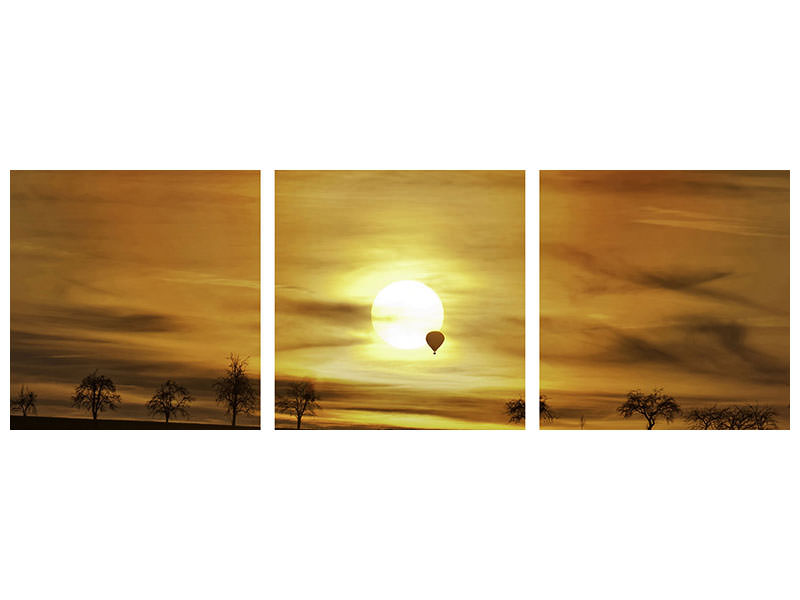 panoramic-3-piece-canvas-print-sunset-with-hot-air-balloon